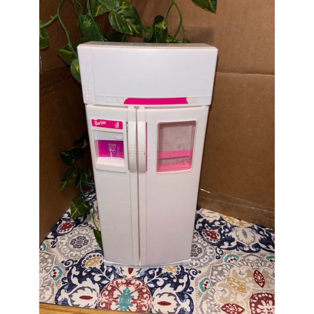 Vintage 1994 Mattel Barbie White Pink Double Door Refrigerator Dollhouse Kitchen